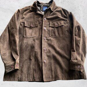 Vintage Gap Jacket Large Y2k Suede Leather Brown Button Front Field  Western